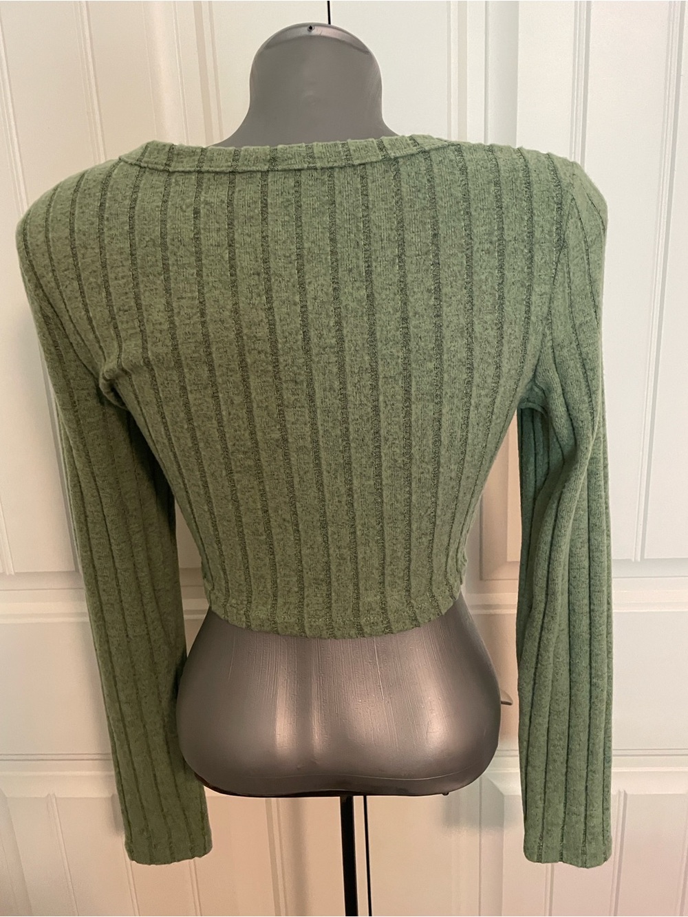 SHEIN Olive Green Ribbed Scoop-Neck Long Sleeve Top